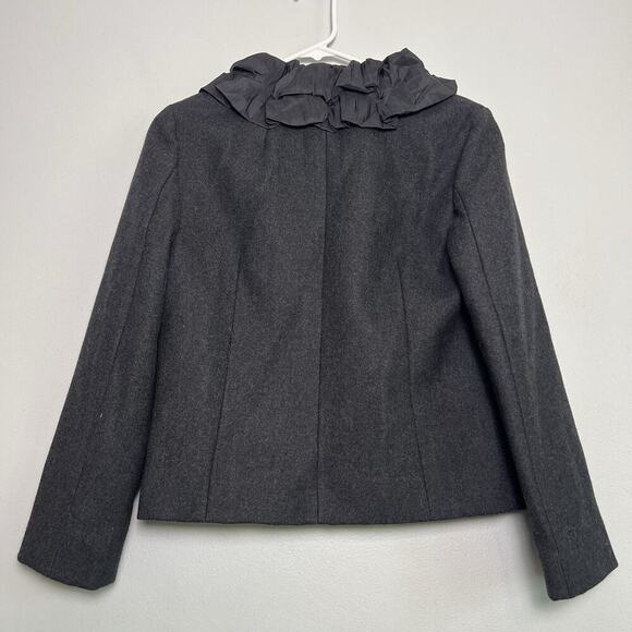 J Crew Womens Chimera Blazer Wool Silk Ruffle Trim Charcoal Gray Sz 4 office - Picture 12 of 13